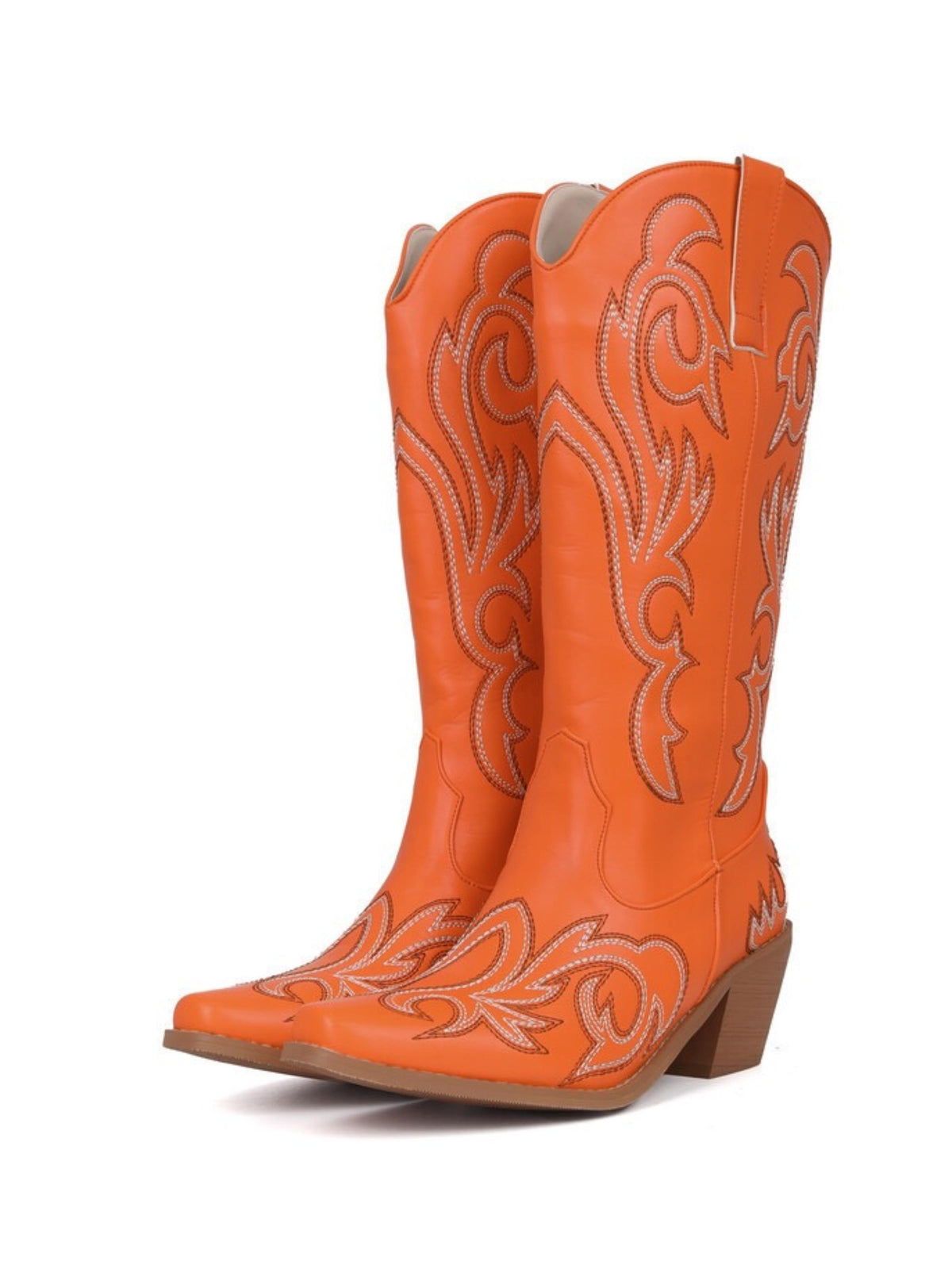 Women's Orange Floral Long Cowgirl Boots