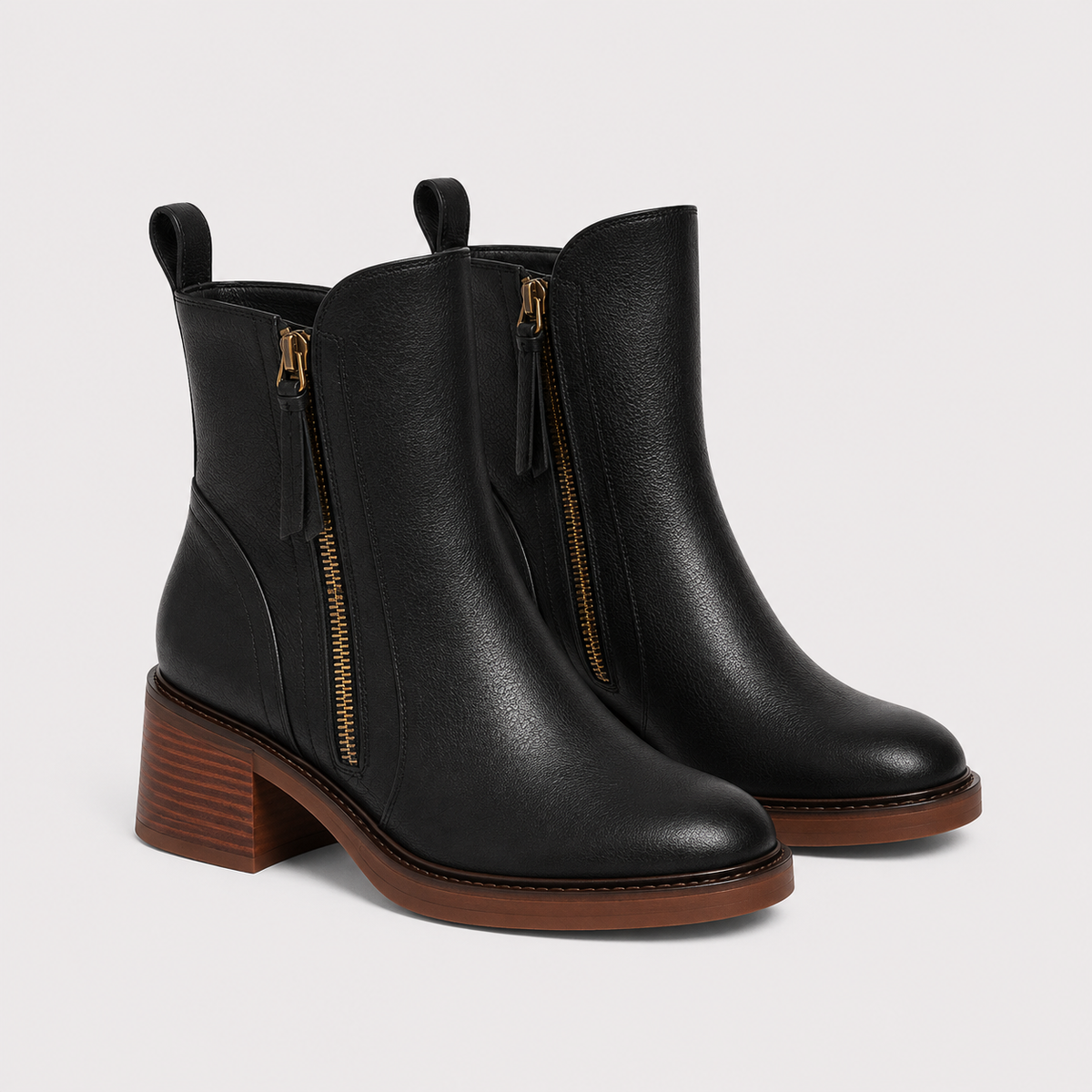 Women's Classic Side-Zip Leather-Look Mid-Heel Ankle Booties