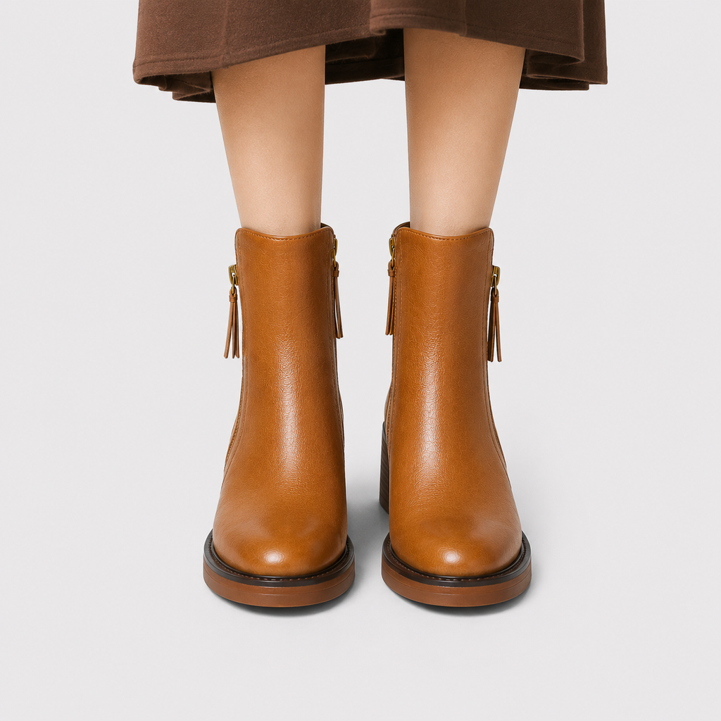 Women's Classic Side-Zip Leather-Look Mid-Heel Ankle Booties