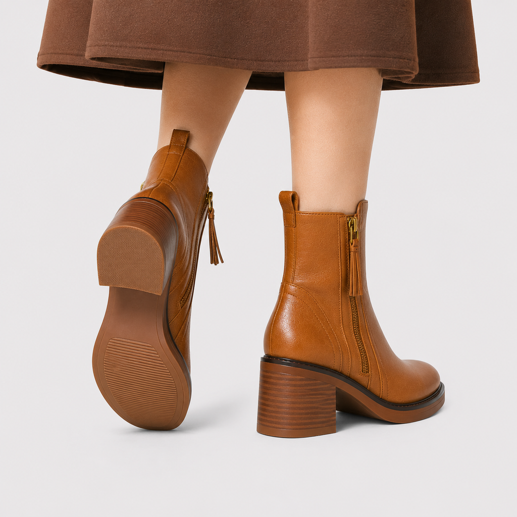 Women's Classic Side-Zip Leather-Look Mid-Heel Ankle Booties