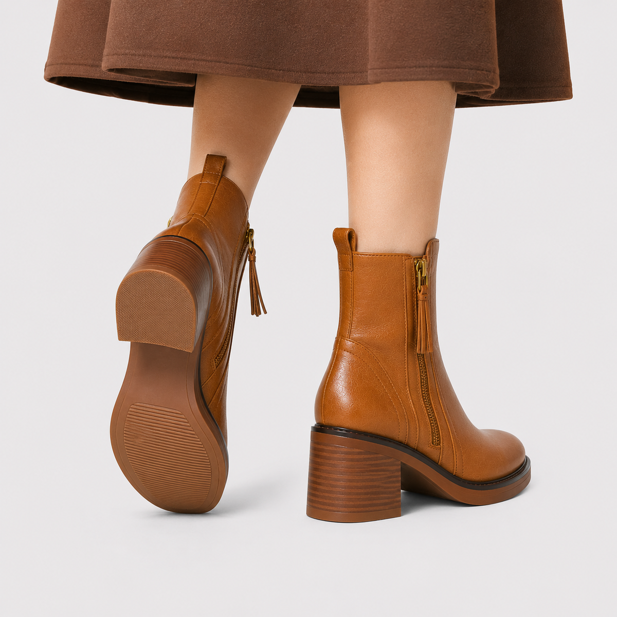 Women's Classic Side-Zip Leather-Look Mid-Heel Ankle Booties