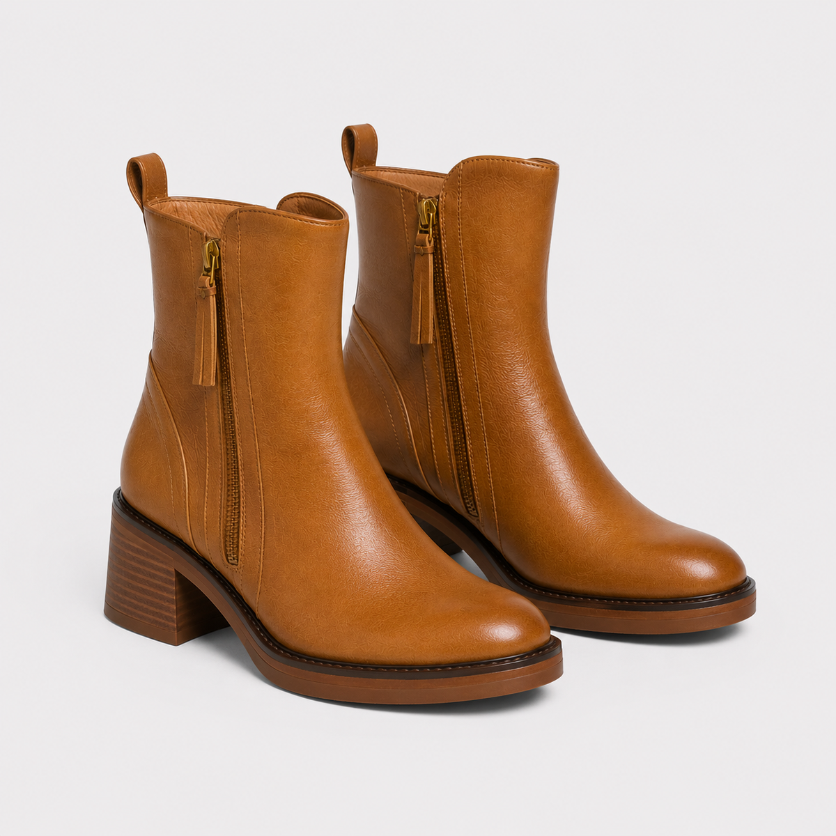 Women's Classic Side-Zip Leather-Look Mid-Heel Ankle Booties