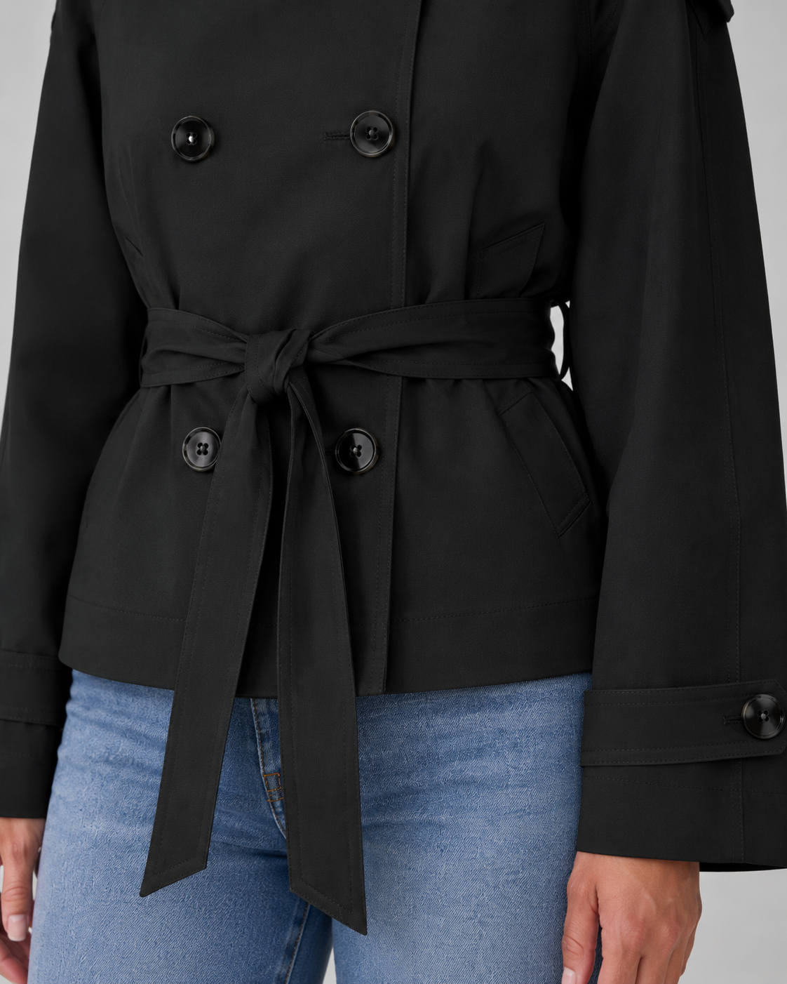 Women’s Cropped Trench Coat – Funnel Neck Tie Waist