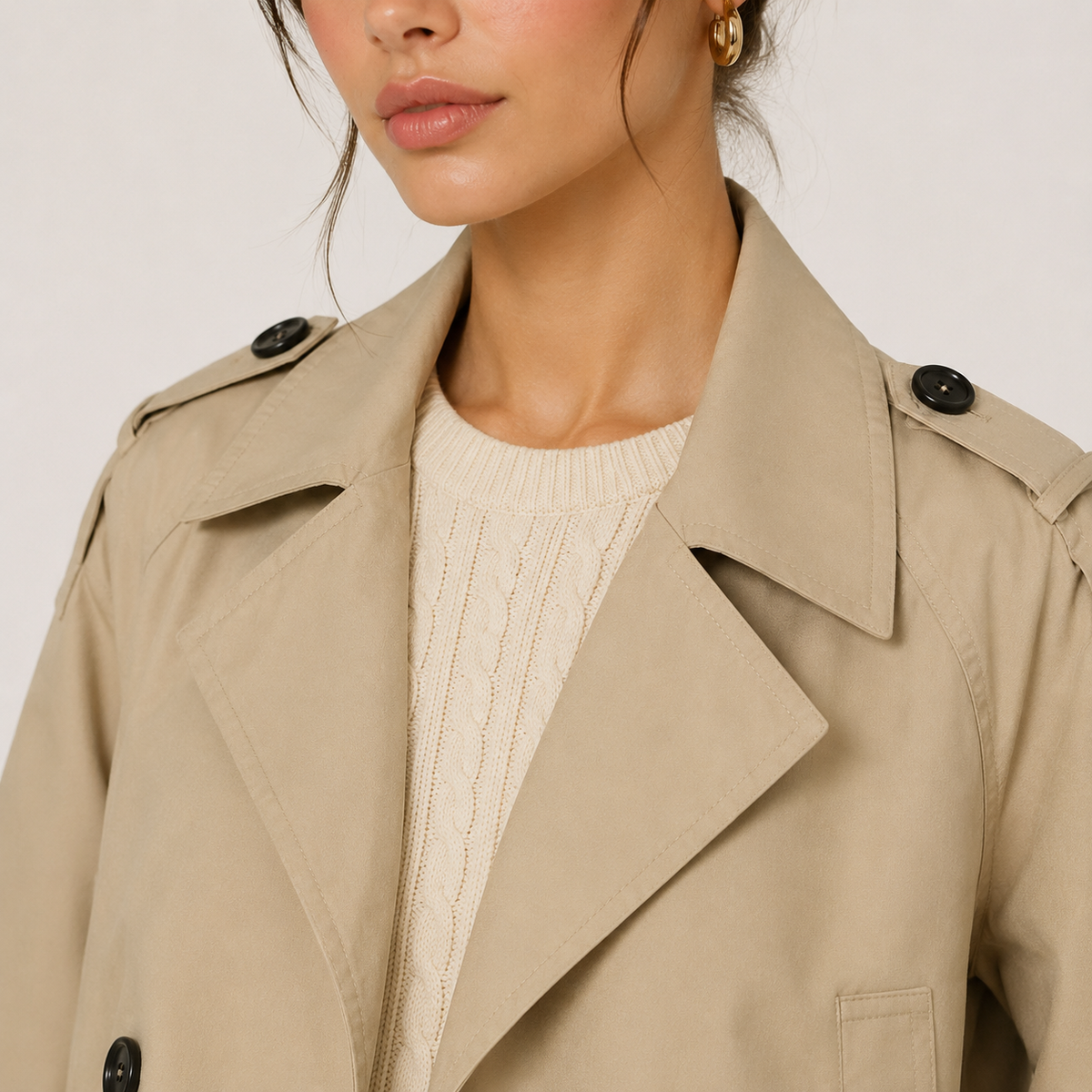 Women's Cropped Trench Jacket - Tailored Double-Breasted Short Coat