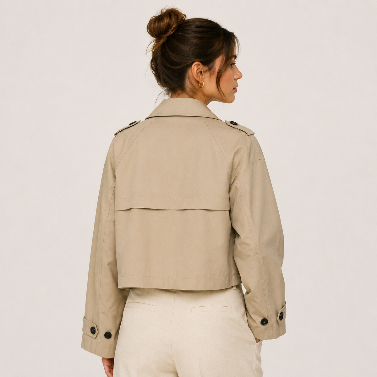 Women's Cropped Trench Jacket - Tailored Double-Breasted Short Coat
