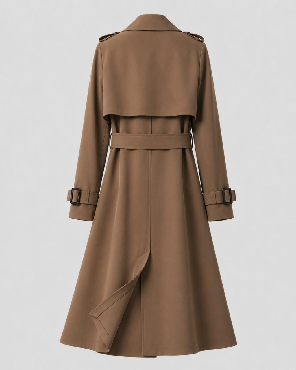 Women's Black Long Trench Coat – Belted Double-Breasted
