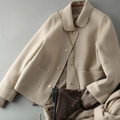 Women's Beige Button Front Fitted Winter Coat – Lined Warm Outerwea