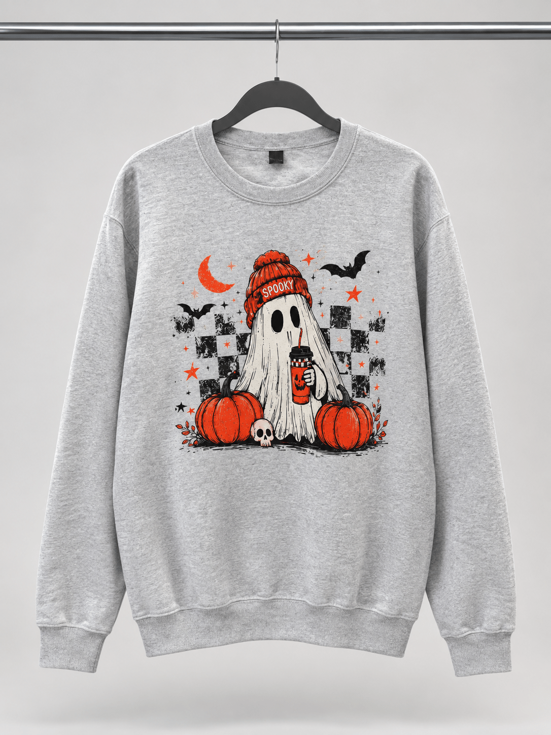 Women's Grey Ghost Coffee Halloween Graphic Sweatshirt