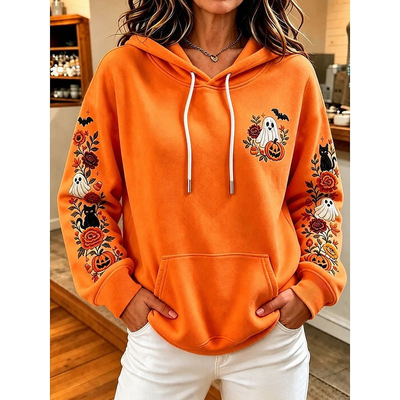Halloween Graphic Hoodie - Plump Pumpkin & Spooky Season Pullover