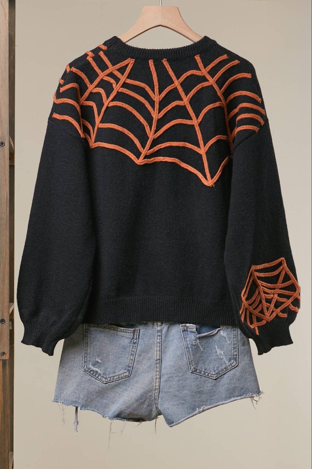 The Night Crawler Cobweb Oversized Black Sweater - Spooky Gothic Halloween Pullover