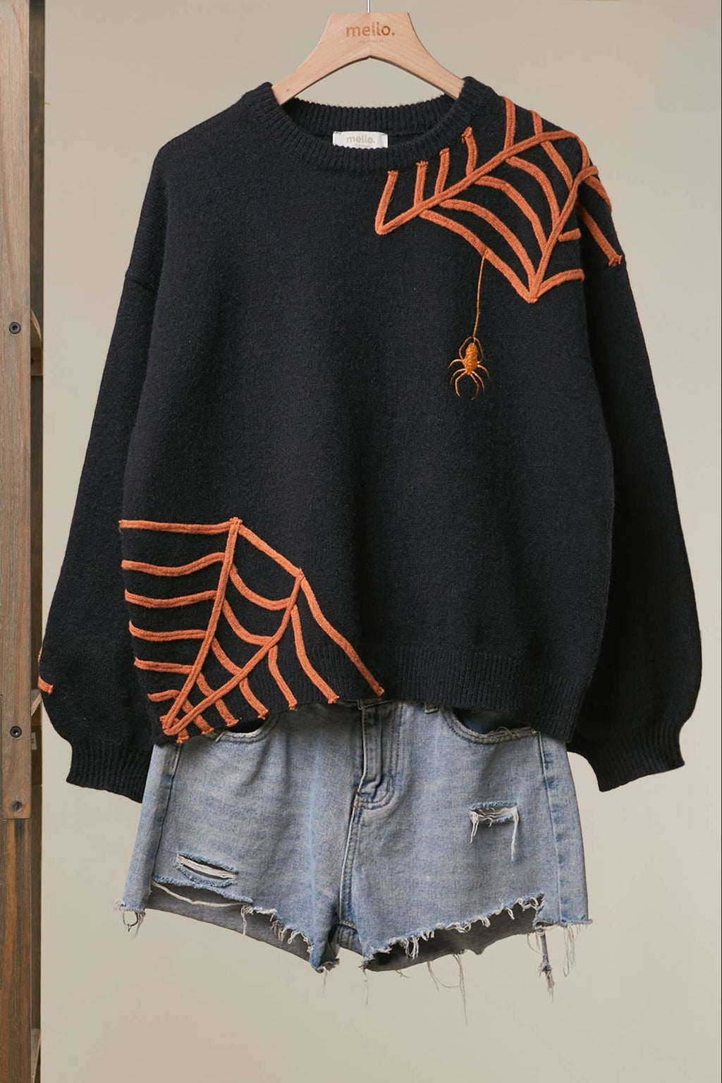 The Night Crawler Cobweb Oversized Black Sweater - Spooky Gothic Halloween Pullover