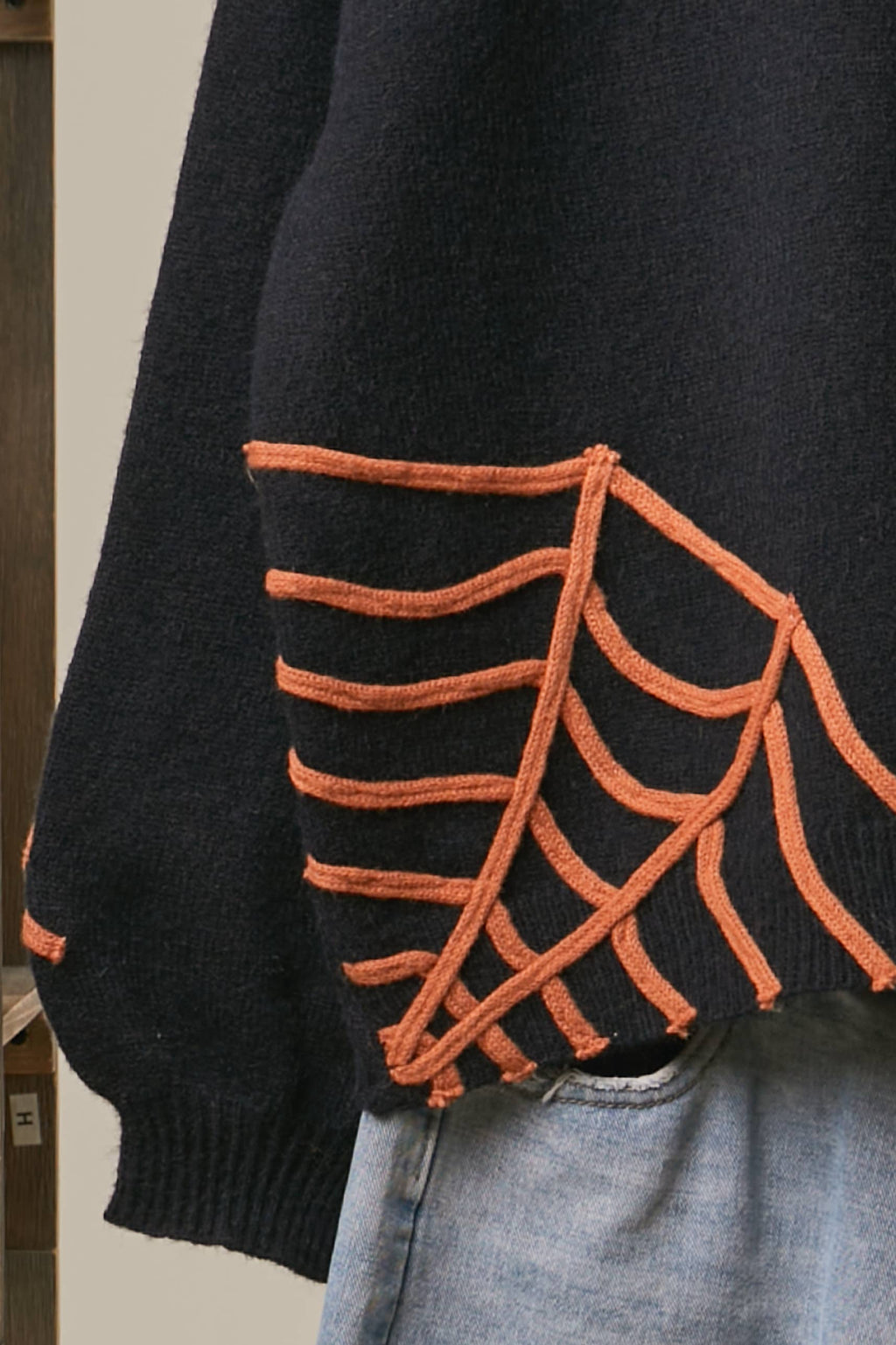 The Night Crawler Cobweb Oversized Black Sweater - Spooky Gothic Halloween Pullover
