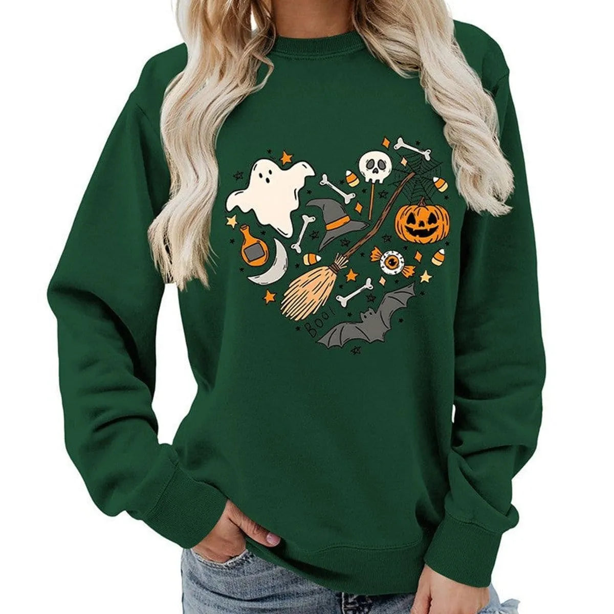 Women's Halloween Graphic Crewneck Sweatshirt & Casual Fall Pullover