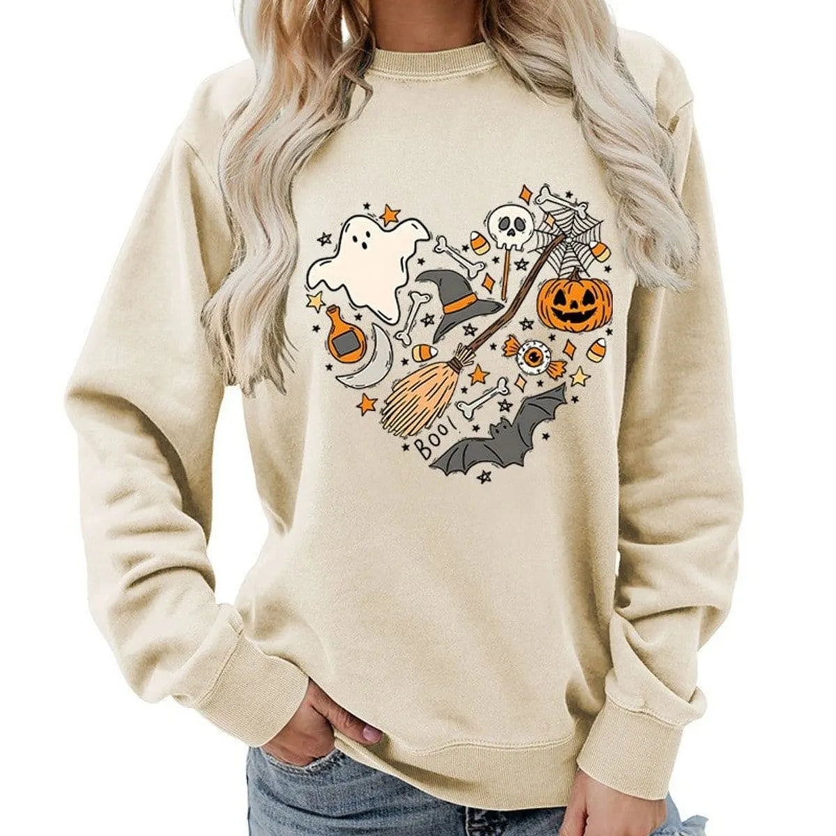 Women's Halloween Graphic Crewneck Sweatshirt & Casual Fall Pullover