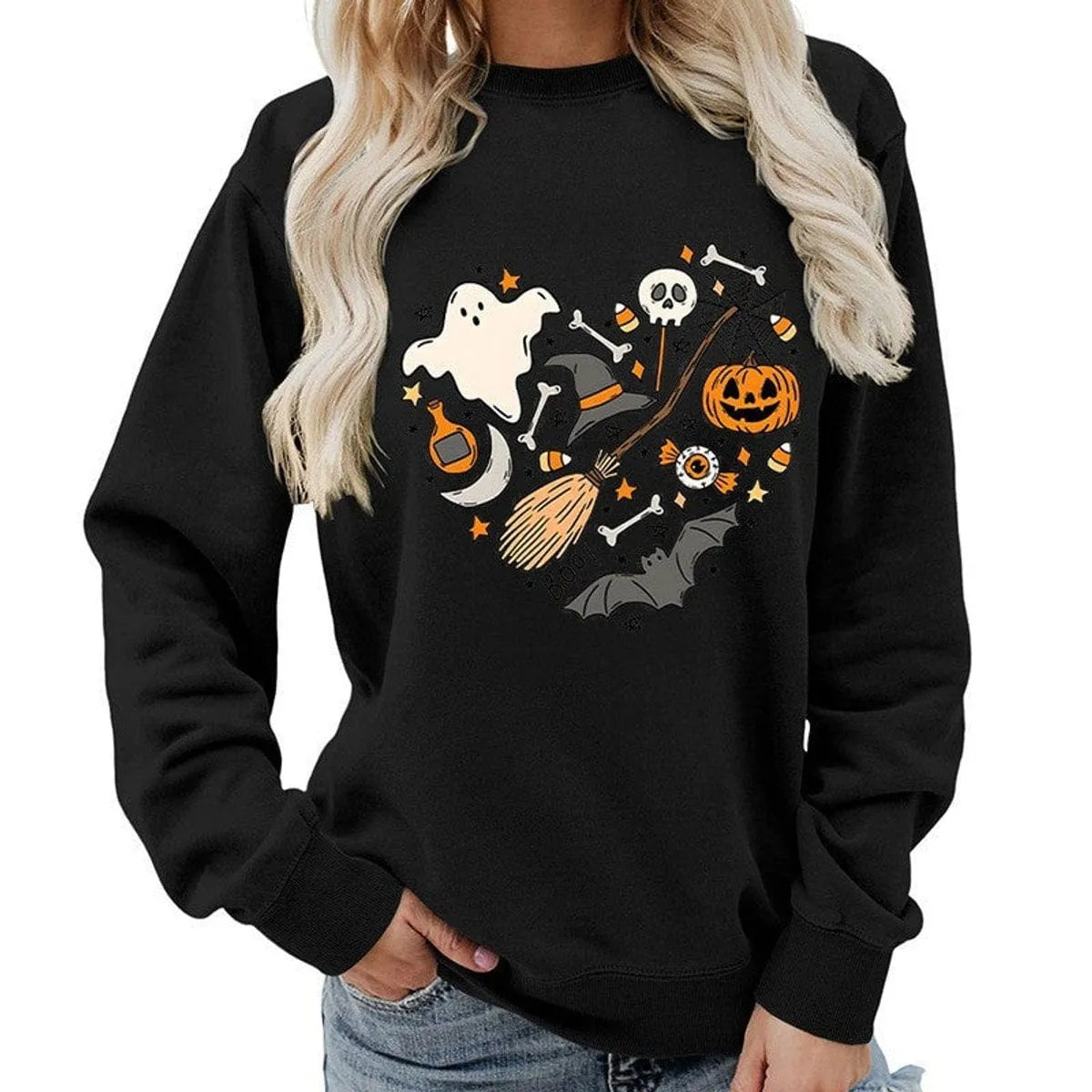 Women's Halloween Graphic Crewneck Sweatshirt & Casual Fall Pullover