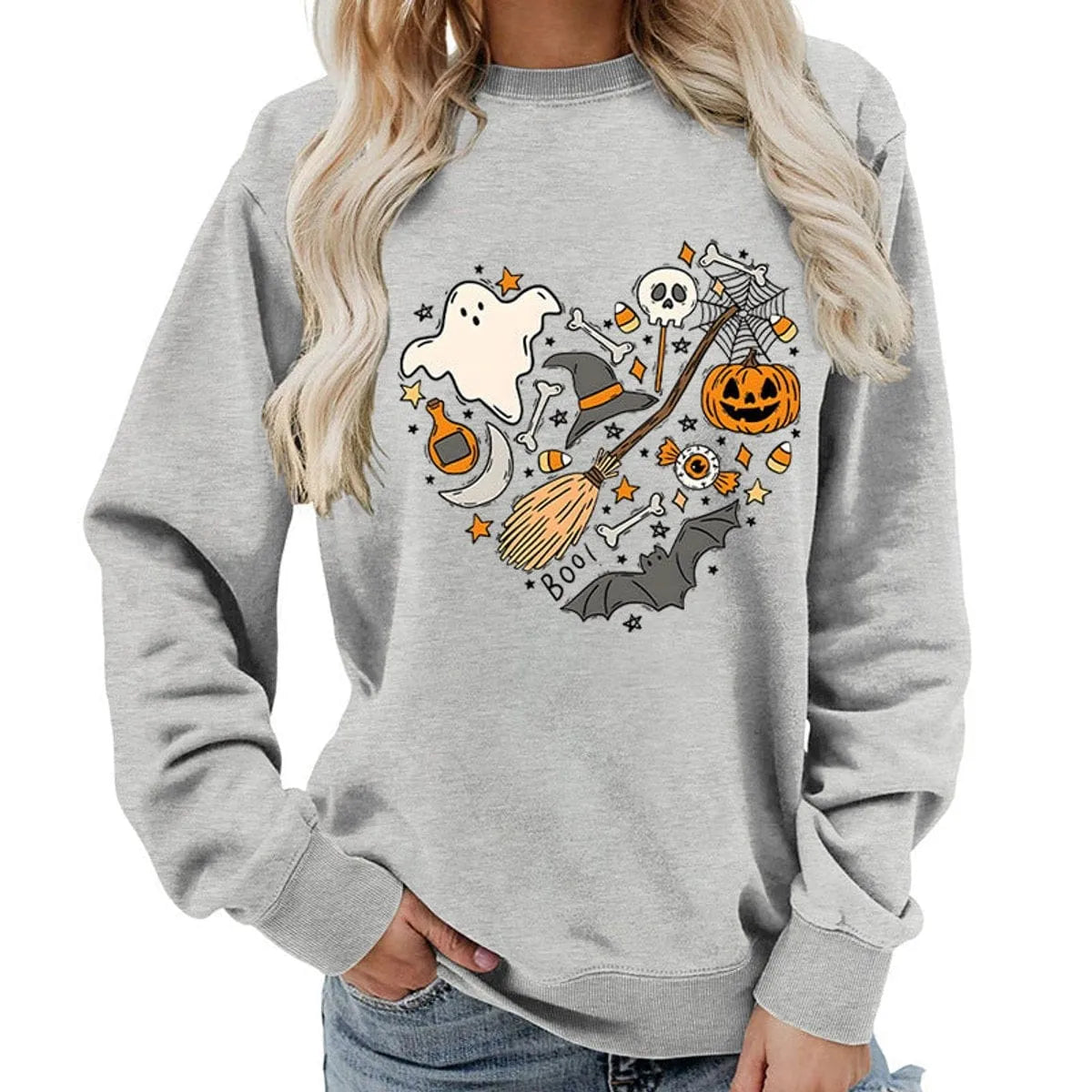 Women's Halloween Graphic Crewneck Sweatshirt & Casual Fall Pullover