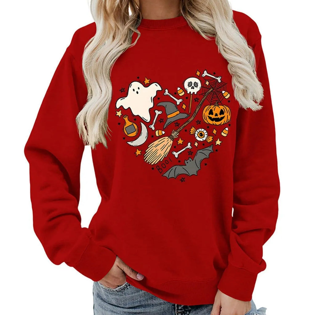 Women's Halloween Graphic Crewneck Sweatshirt & Casual Fall Pullover