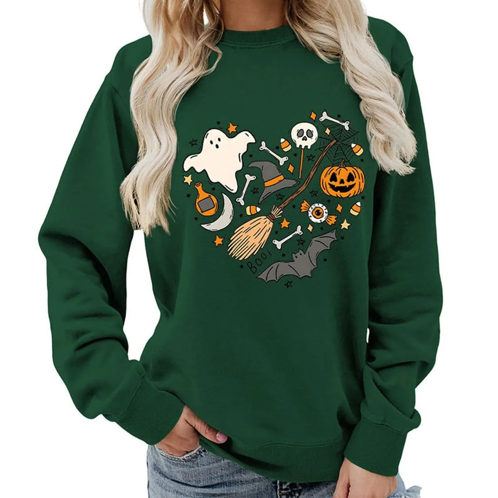 Women's Halloween Graphic Crewneck Sweatshirt & Casual Fall Pullover