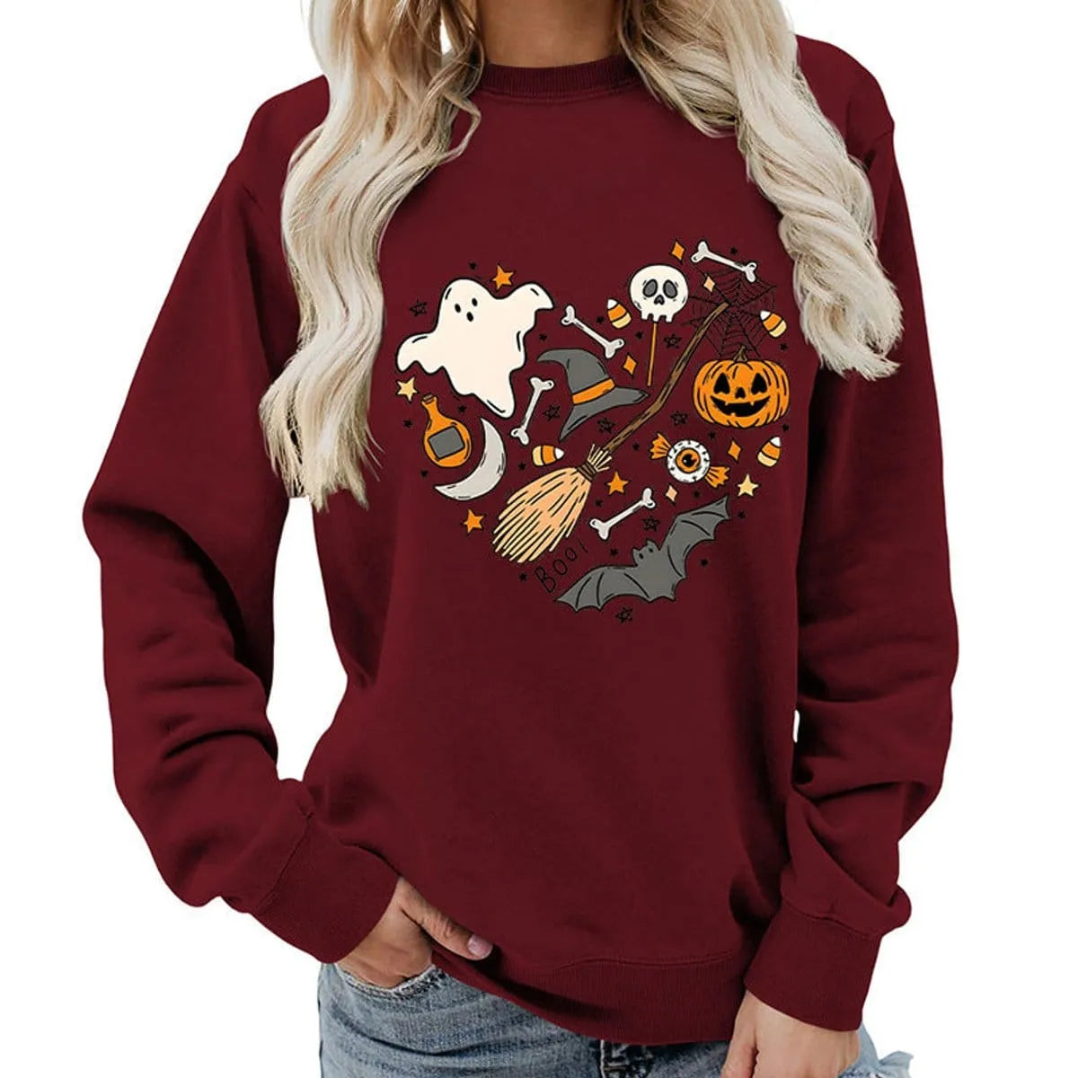 Women's Halloween Graphic Crewneck Sweatshirt & Casual Fall Pullover