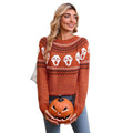 Women's Halloween Ghost Knit Crewneck Long-Sleeve Sweater & Fall Pullover