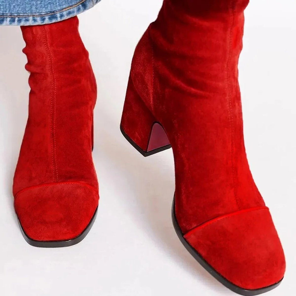 Diane| Women's Suede Block Heel Ankle Boots with Leopard Print Toe