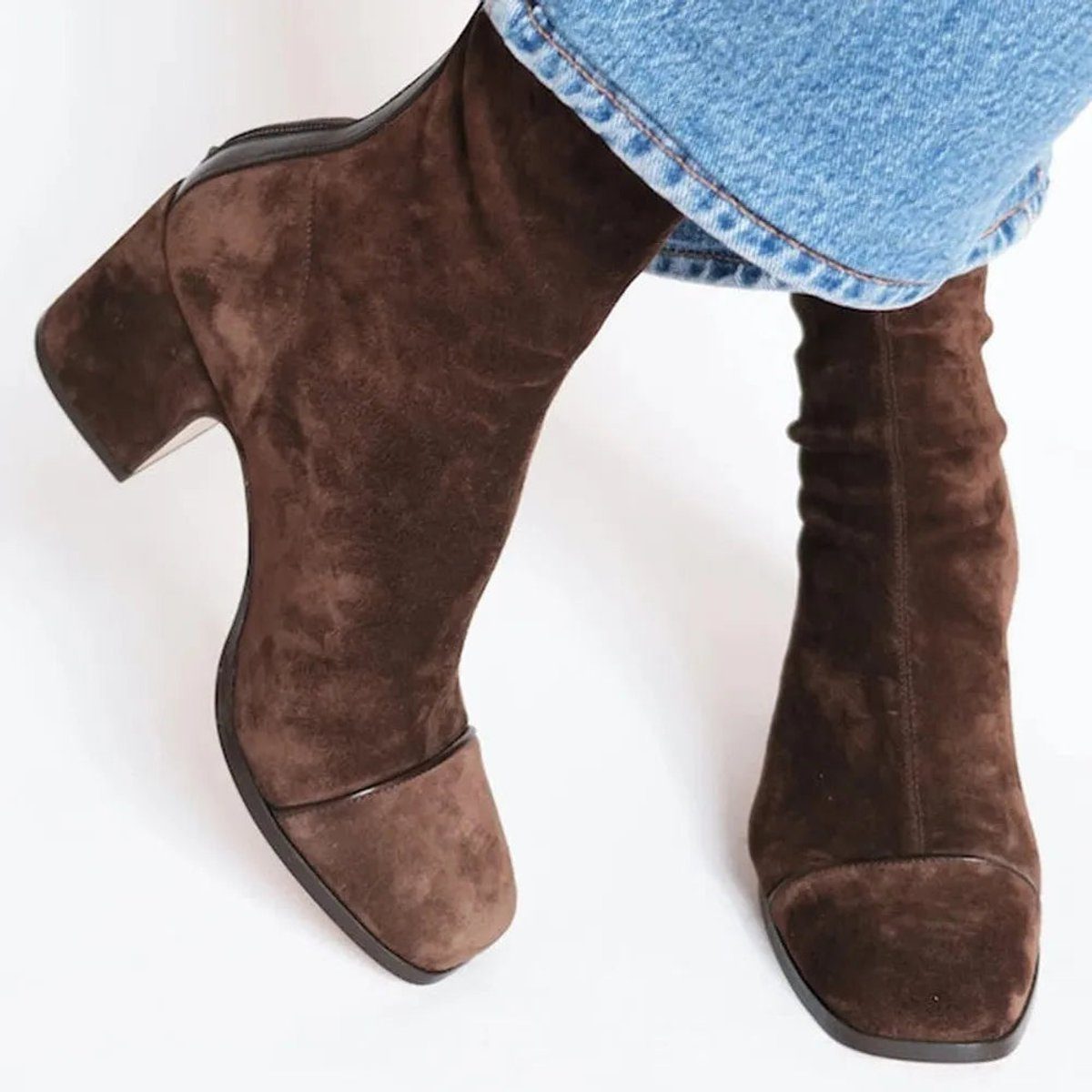 Diane| Women's Suede Block Heel Ankle Boots with Leopard Print Toe