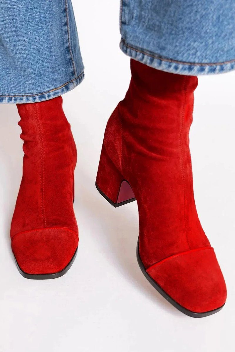 Diane| Women's Suede Block Heel Ankle Boots with Leopard Print Toe