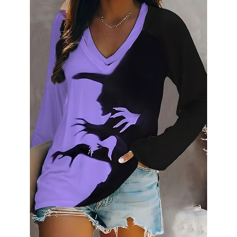 Women's Witch Halloween Graphic Black -Neck Top