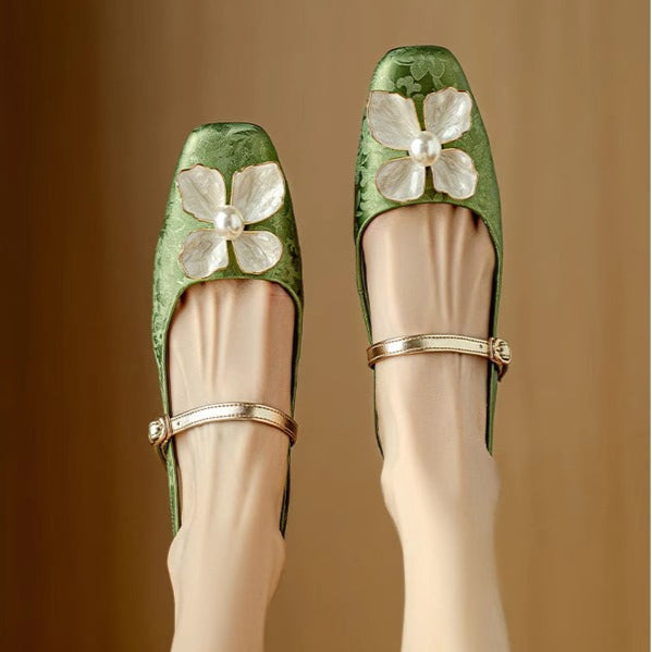 Women's Floral Slingback Block Heel Pumps | Comfortable Low Heel Dress Shoes