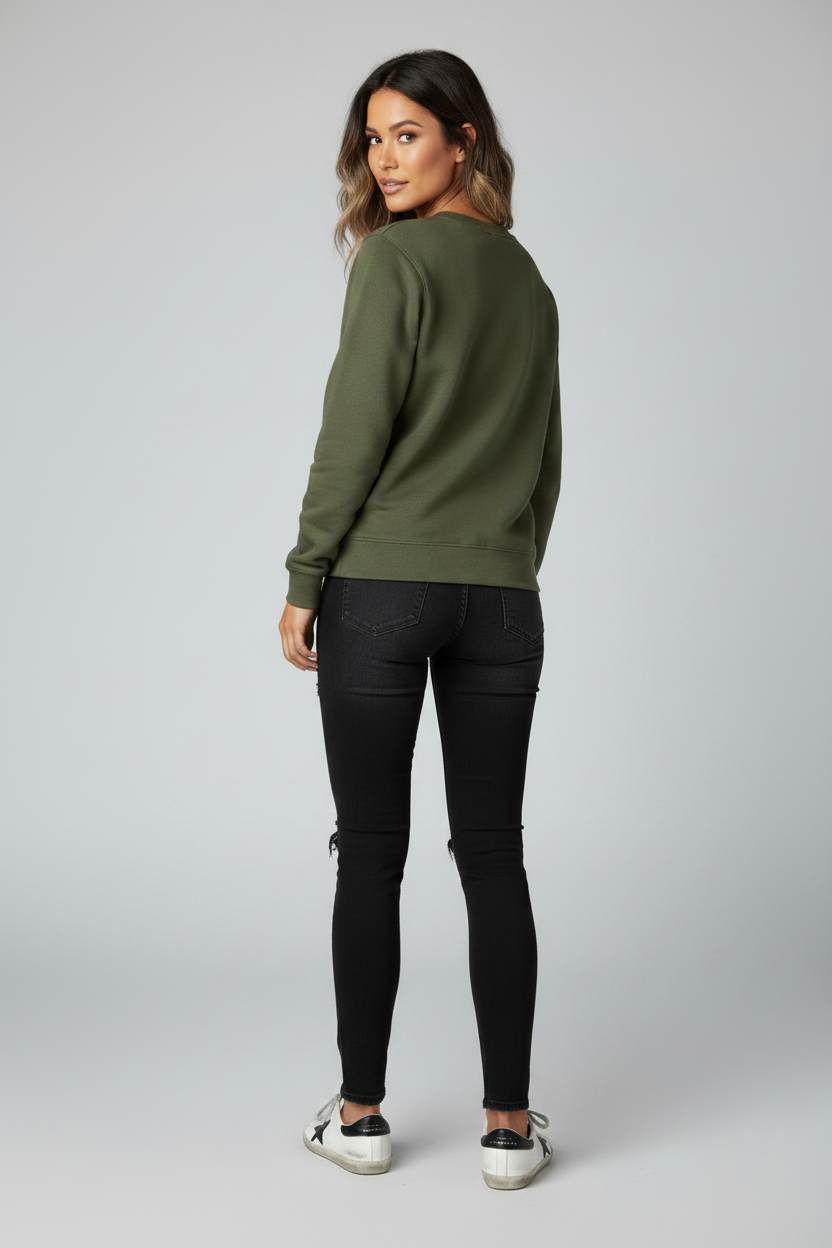Women's Olive Lace Ghost Sweatshirt - Embroidered Floral Halloween Pullover
