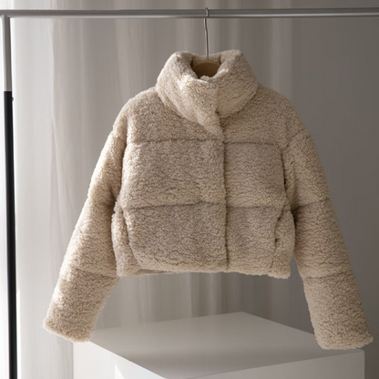 Women's Beige Oversized Teddy Texture Winter Coat – Warm Outerwear