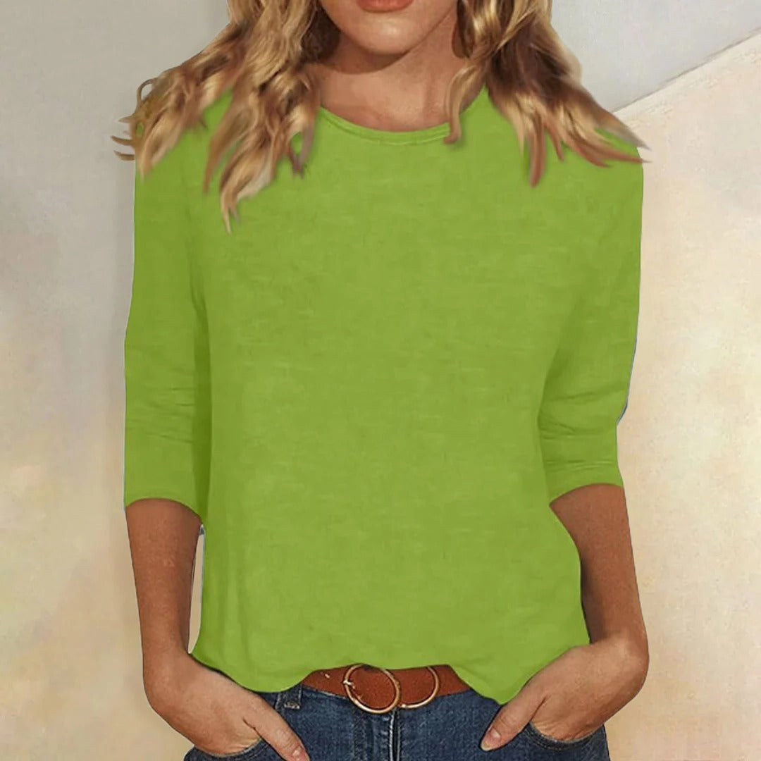 Women's Crew Neck Three-Quarter Sleeve Top | Casual Everyday Cropped Blouse