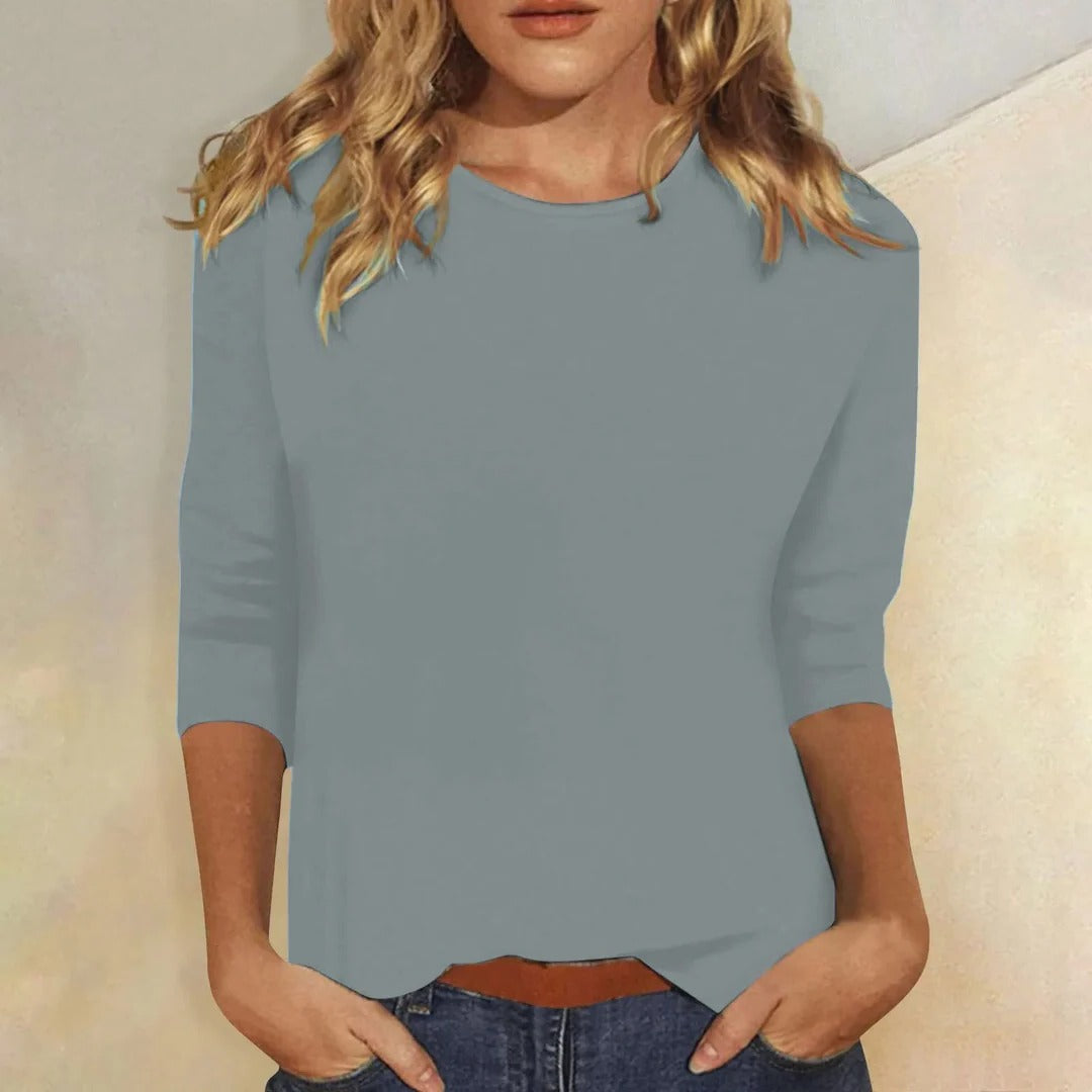 Women's Crew Neck Three-Quarter Sleeve Top | Casual Everyday Cropped Blouse