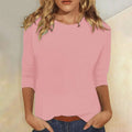 Women's Crew Neck Three-Quarter Sleeve Top | Casual Everyday Cropped Blouse