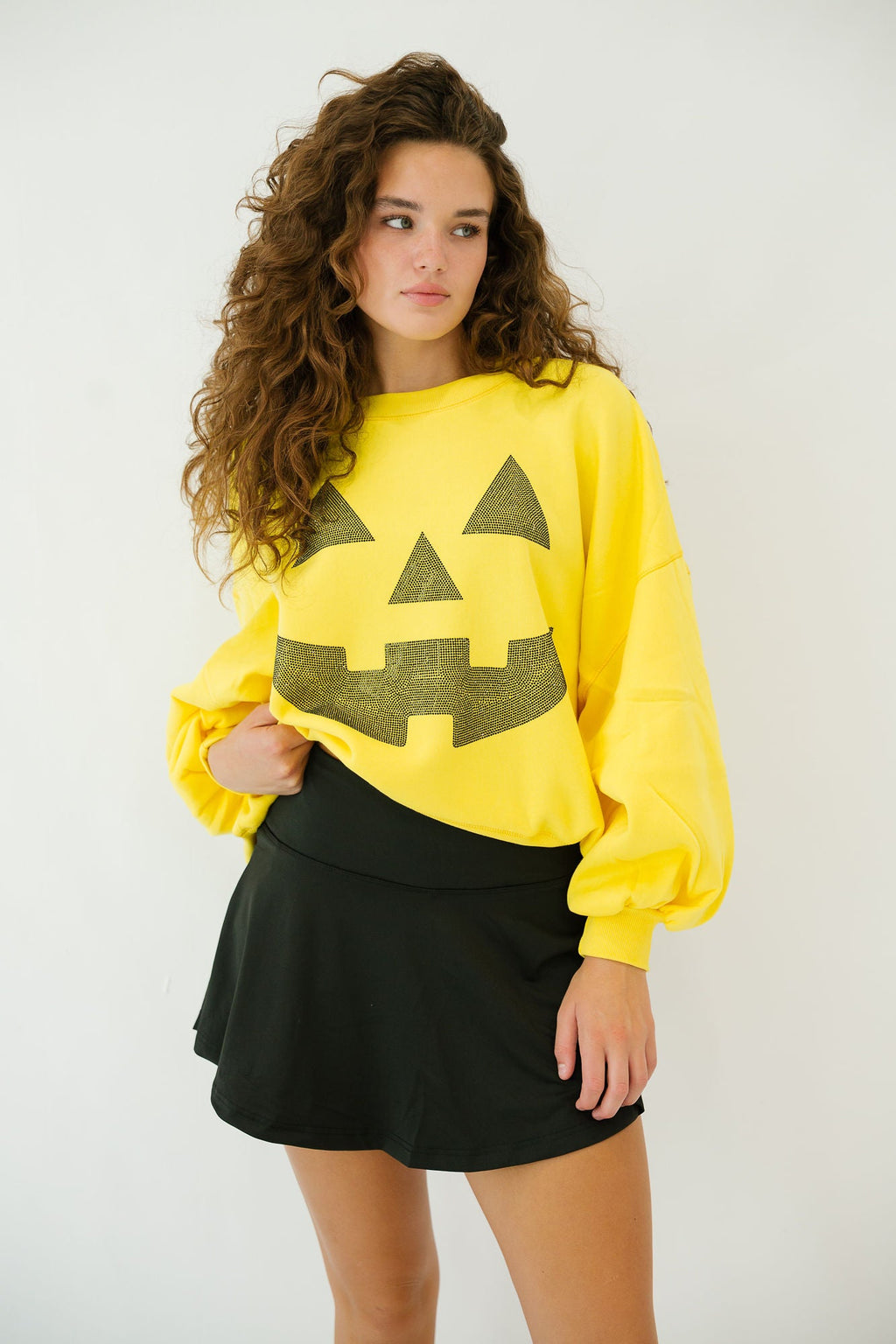 Women's Festive Halloween Color-Block Pullover Sweatshirt & Cropped Sweater