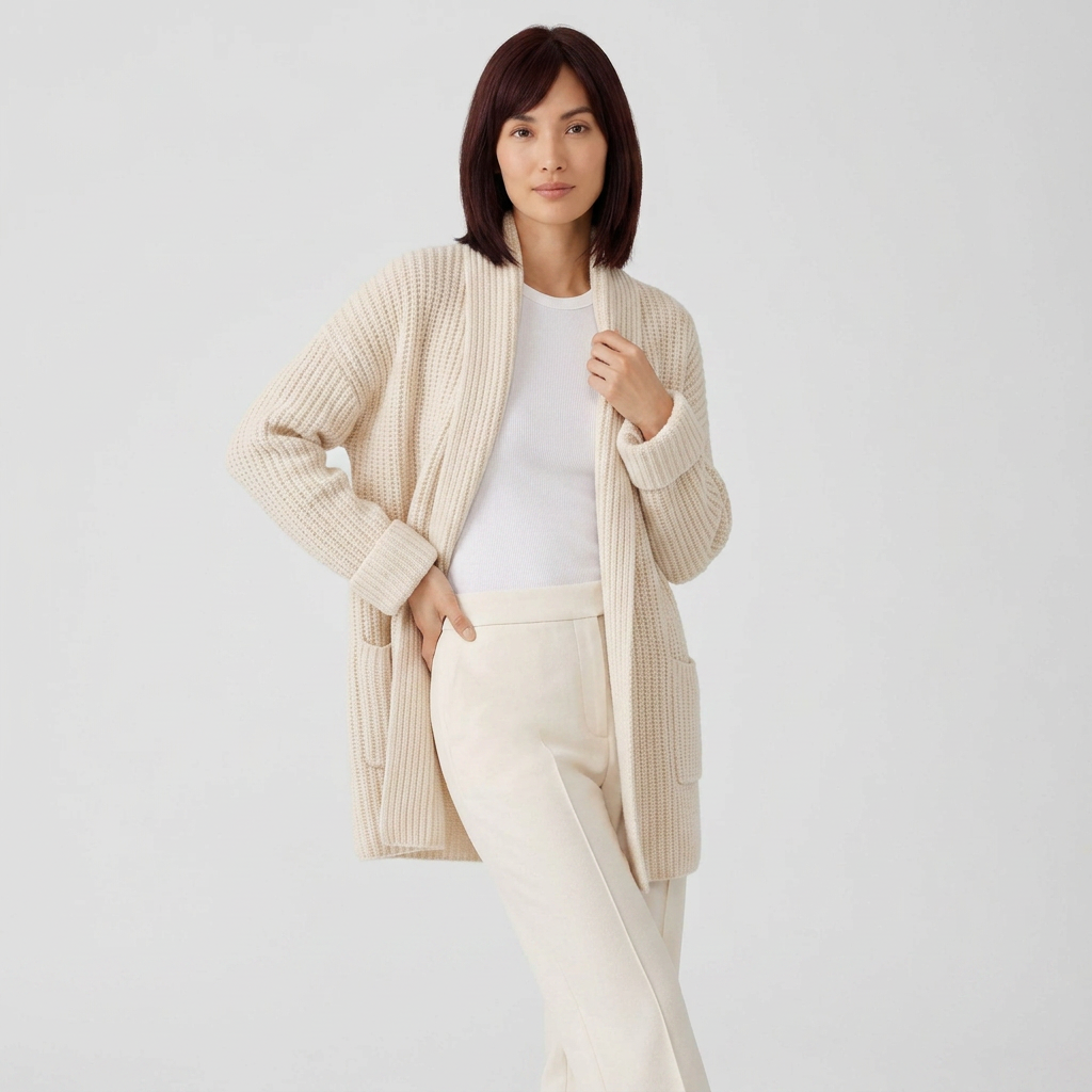 Women Cardigan & Sweater Cardigan – Open Knit Long Sleeve Loose White Cardigan