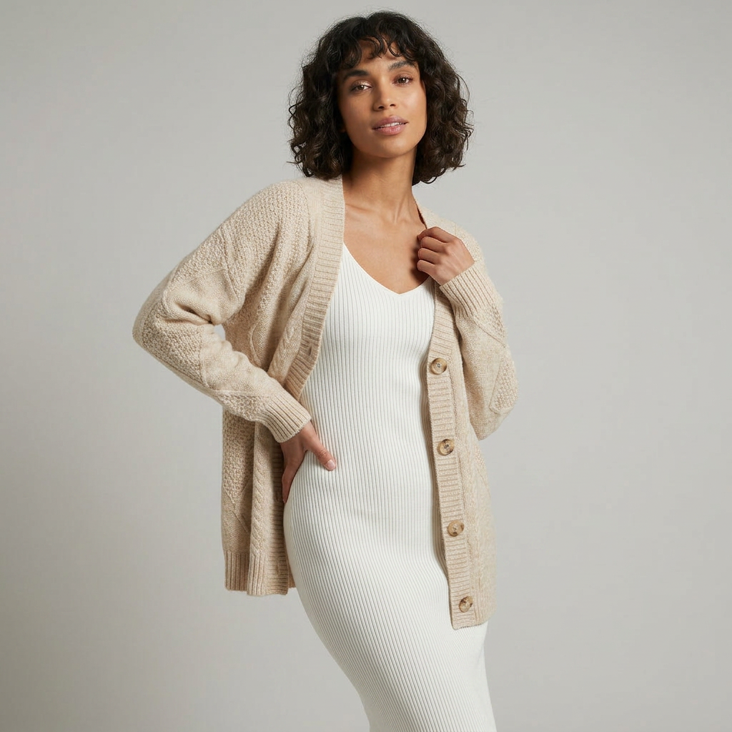 Women Cardigan & Sweater Cardigan – Cable Knit Long Sleeve Open Front Cardigan