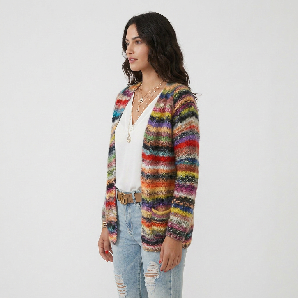 Women Cardigan & Sweater Cardigan – Long Sleeve Open Front Multicolor Knit Sweater