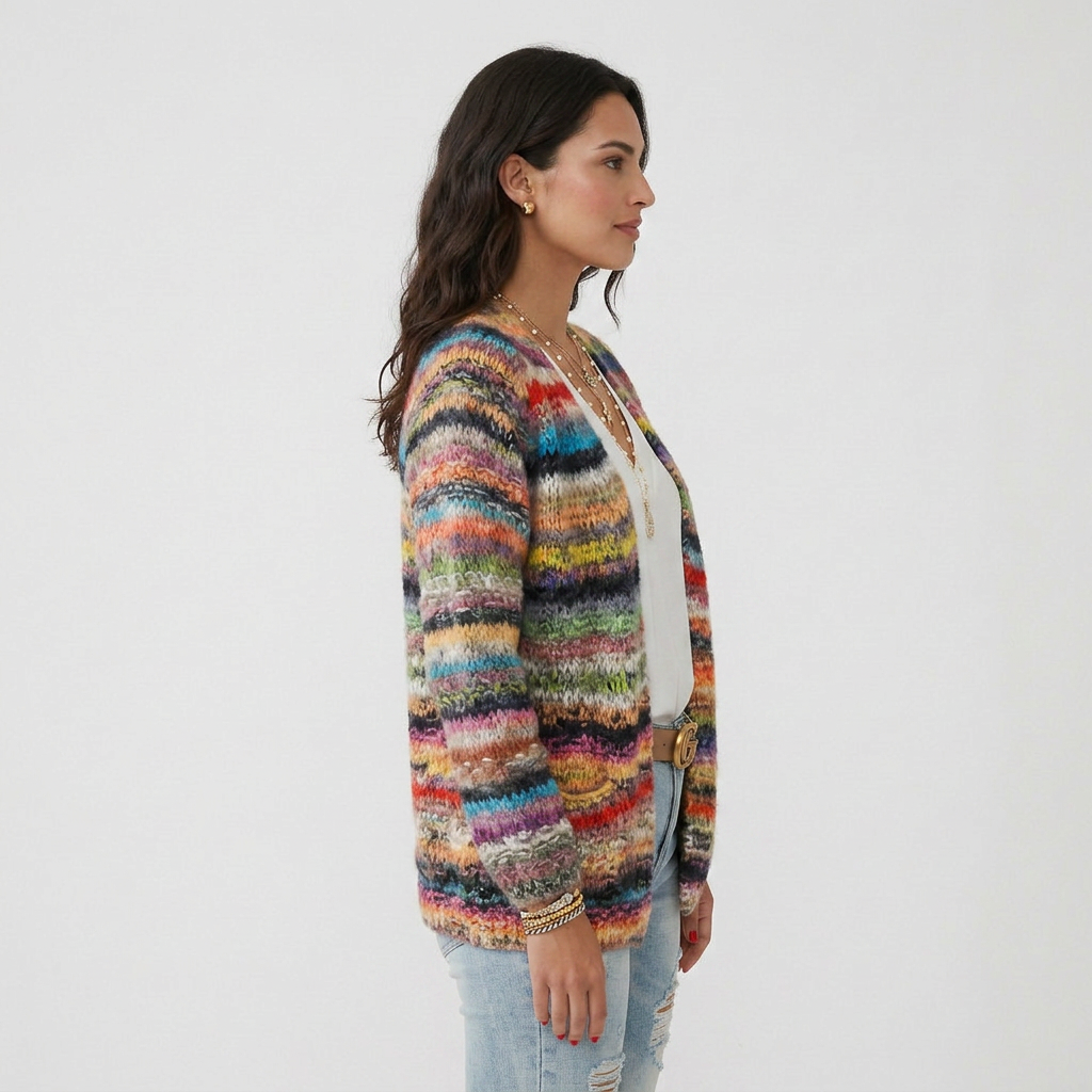 Women Cardigan & Sweater Cardigan – Long Sleeve Open Front Multicolor Knit Sweater