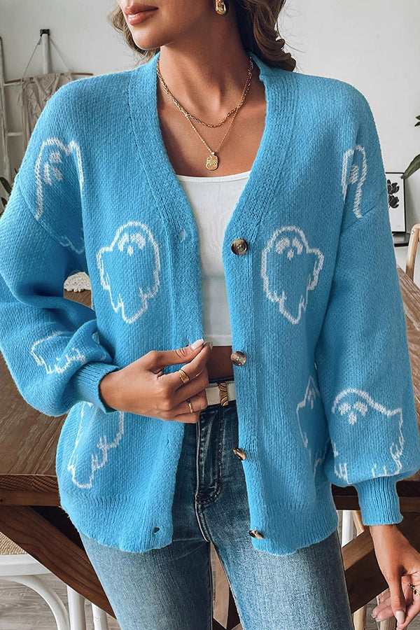 Women's Halloween Cardigan Button Knit Sweater Oversized