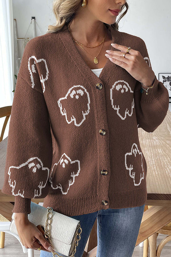 Women's Halloween Cardigan Button Knit Sweater Oversized