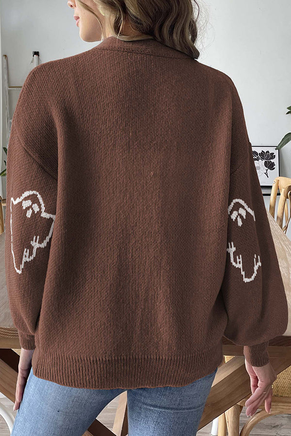 Women's Halloween Cardigan Button Knit Sweater Oversized