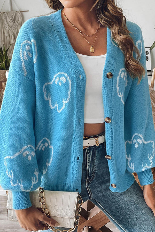 Women's Halloween Cardigan Button Knit Sweater Oversized