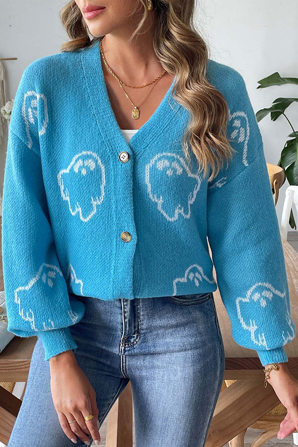 Women's Halloween Cardigan Button Knit Sweater Oversized
