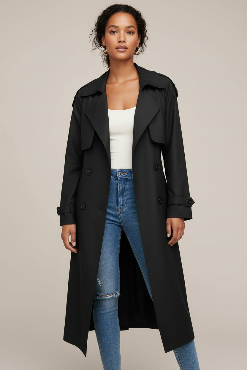 Women's Long Double-Breasted Trench Coat