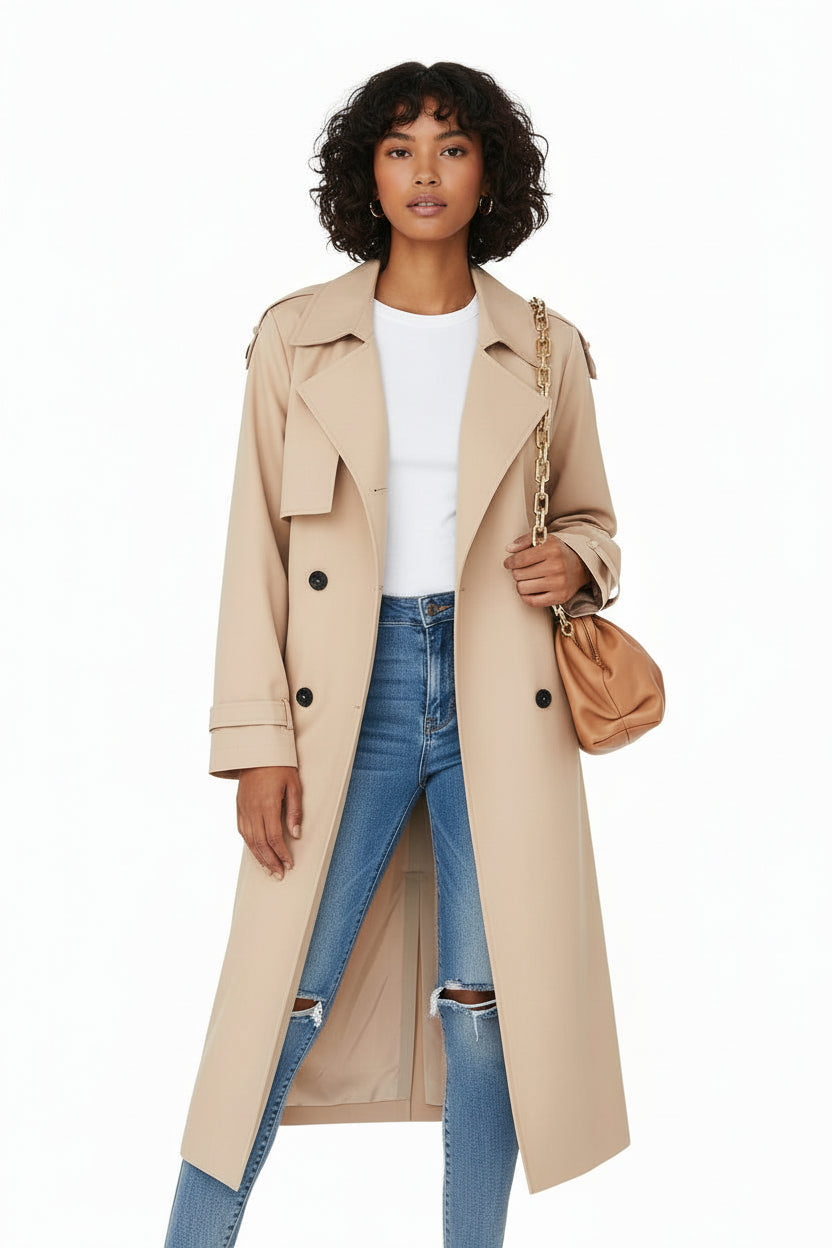 Women's Long Double-Breasted Trench Coat