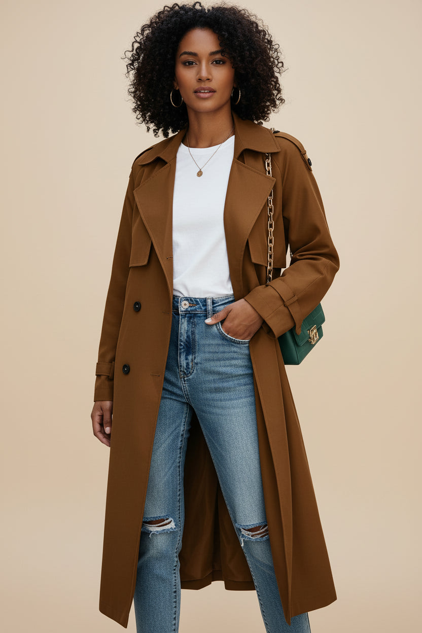Women's Long Double-Breasted Trench Coat