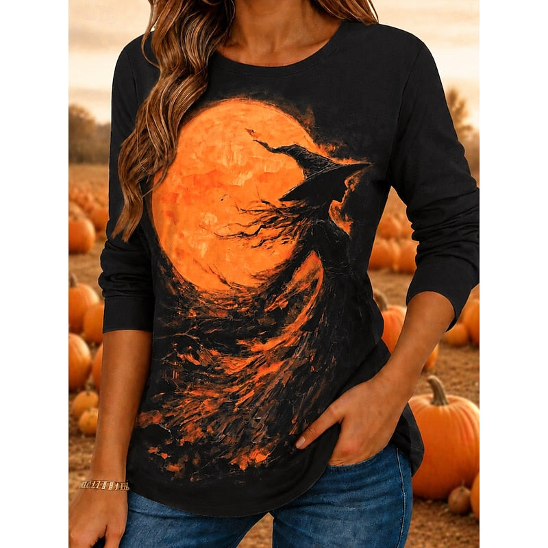 Women's Halloween Witch Graphic Long-Sleeve Top