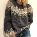 Women's Brushed Fair Isle Knit Sweater Oversized Crewneck Winter Pullover