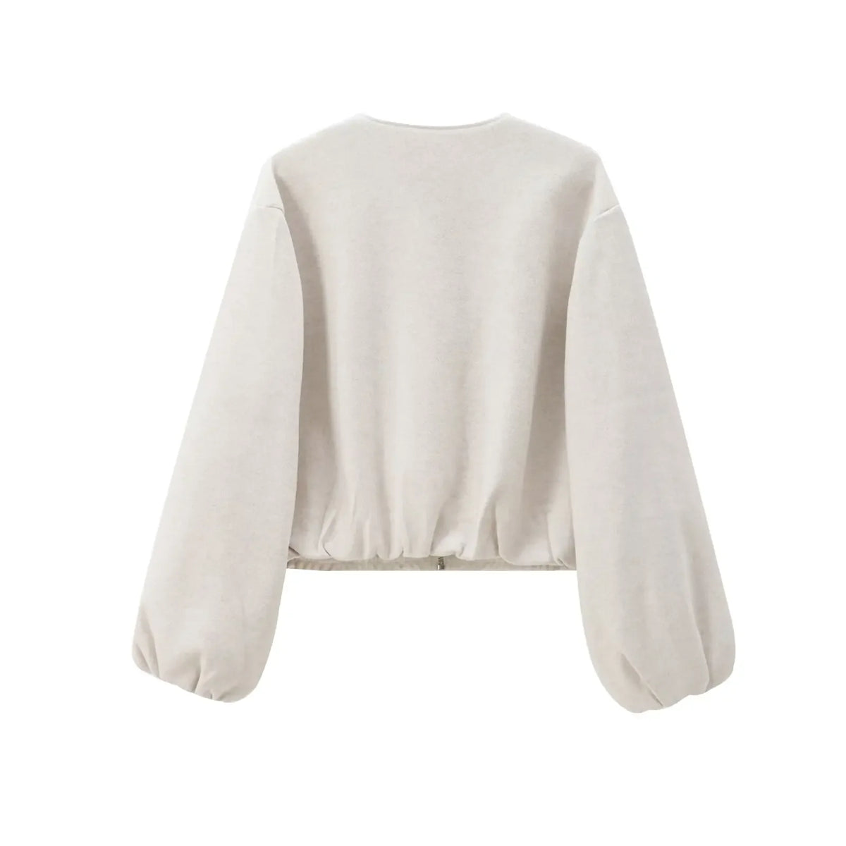 Women's Textured Cropped Zip Front Bomber Jacket – Balloon Sleeve Casual Outerwear